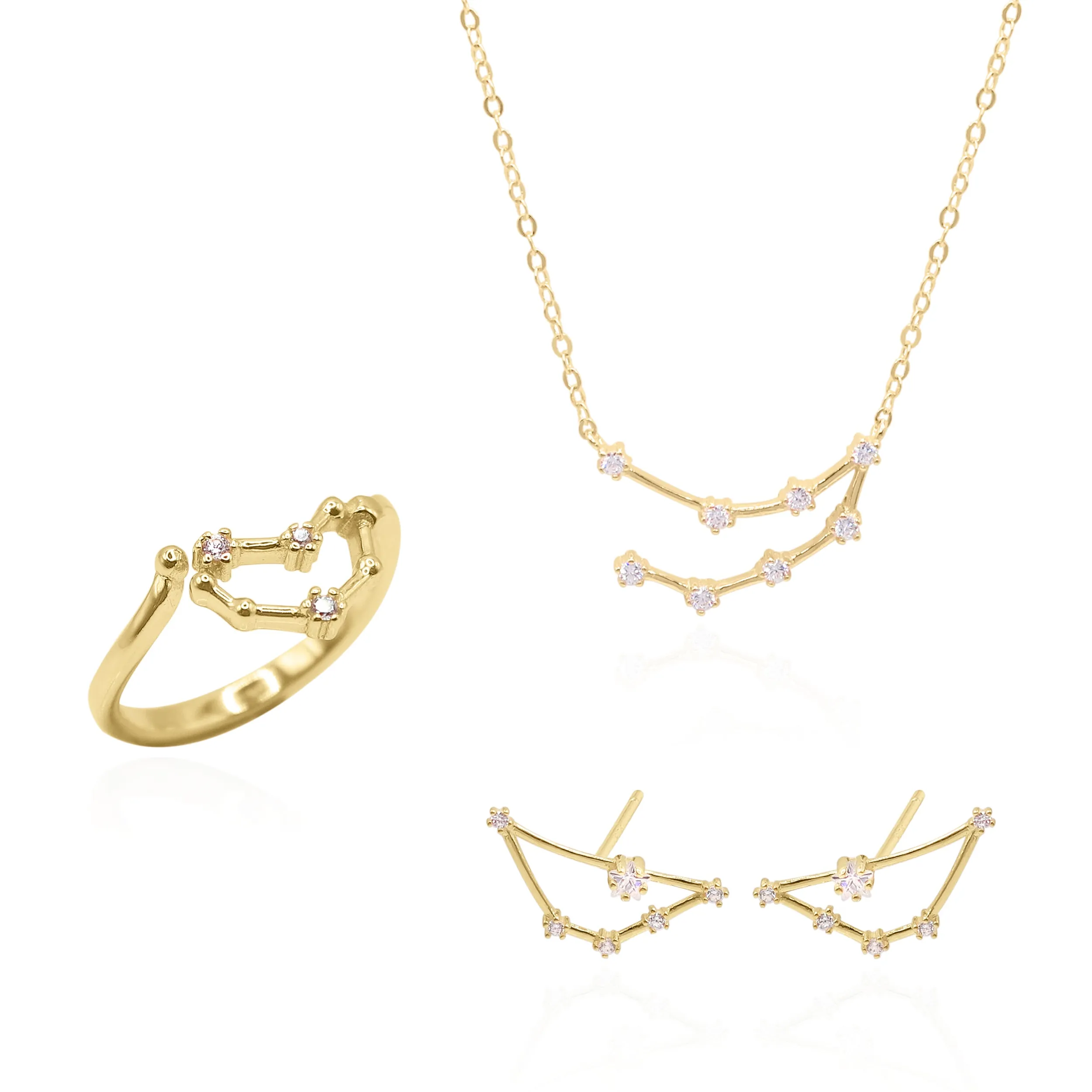Constellation Star Sign Gift Set | Earrings, Necklace & Ring | 18K Gold Plated