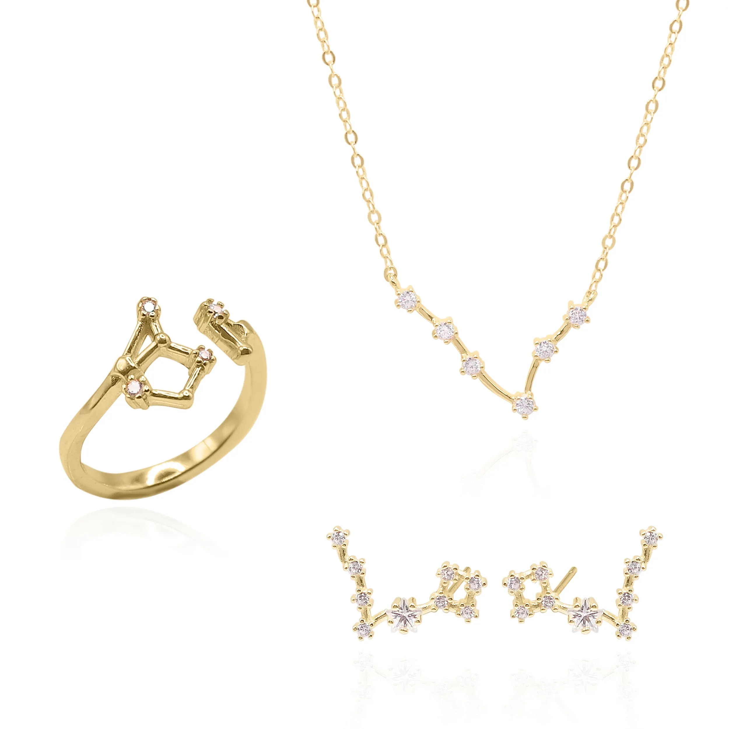Constellation Star Sign Gift Set | Earrings, Necklace & Ring | 18K Gold Plated