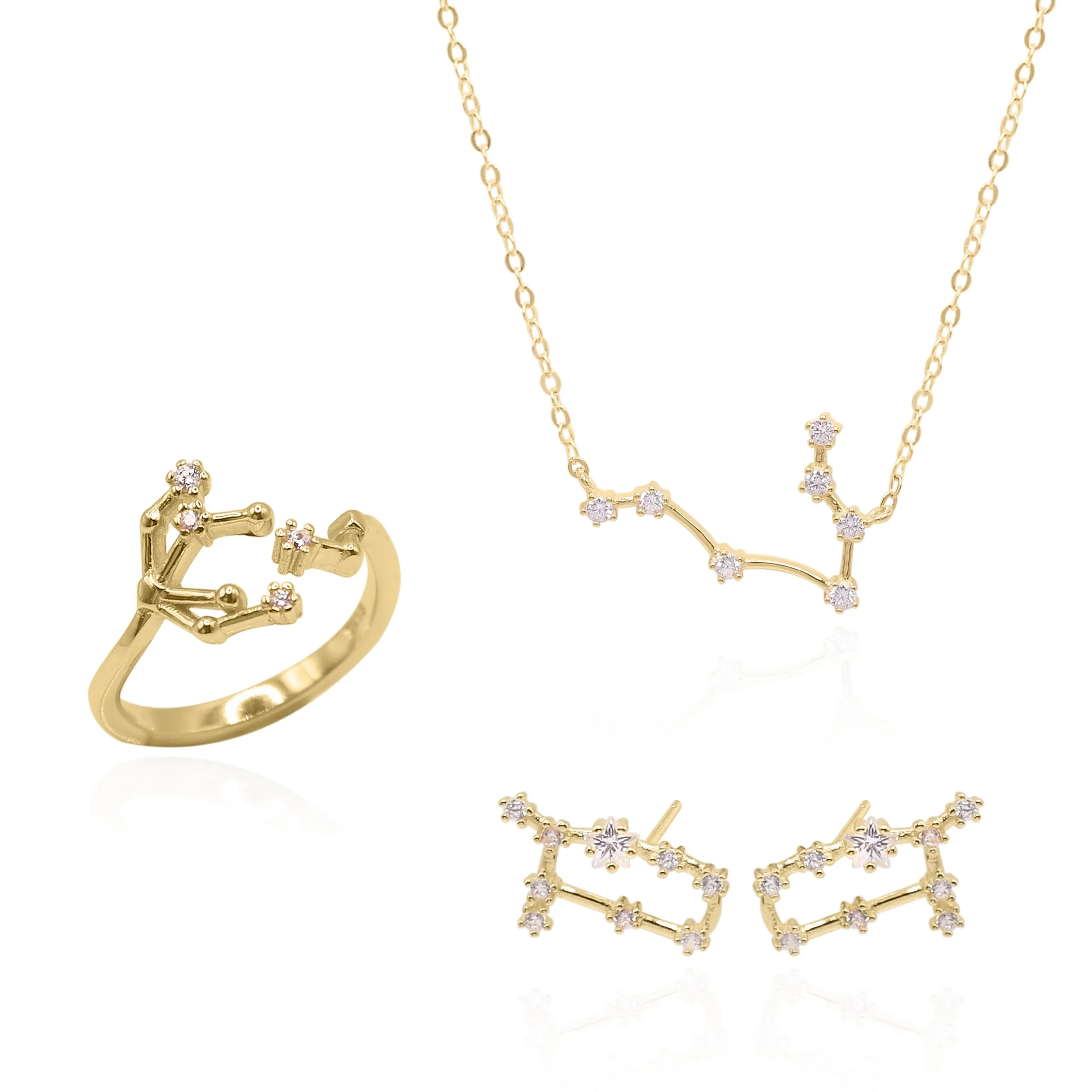 Constellation Star Sign Gift Set | Earrings, Necklace & Ring | 18K Gold Plated