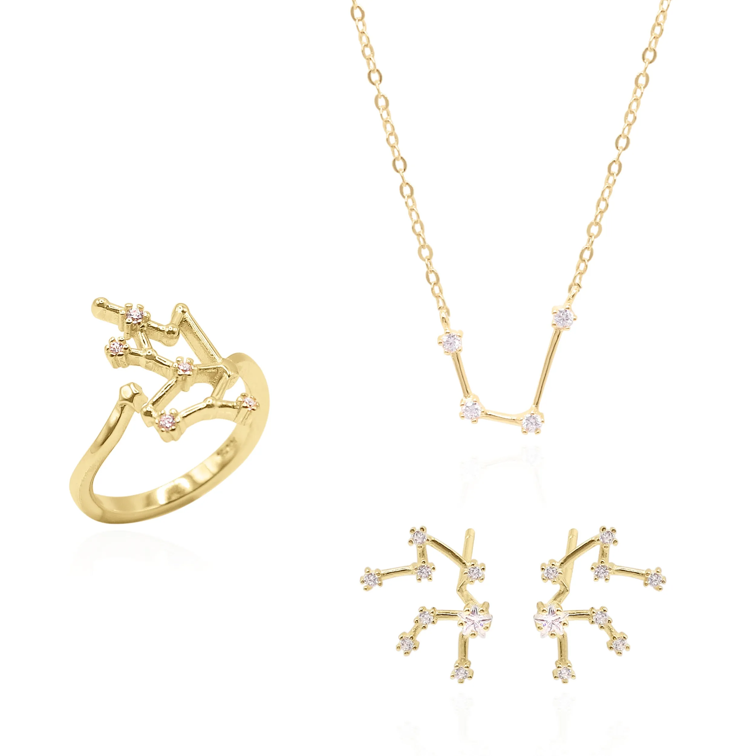 Constellation Star Sign Gift Set | Earrings, Necklace & Ring | 18K Gold Plated