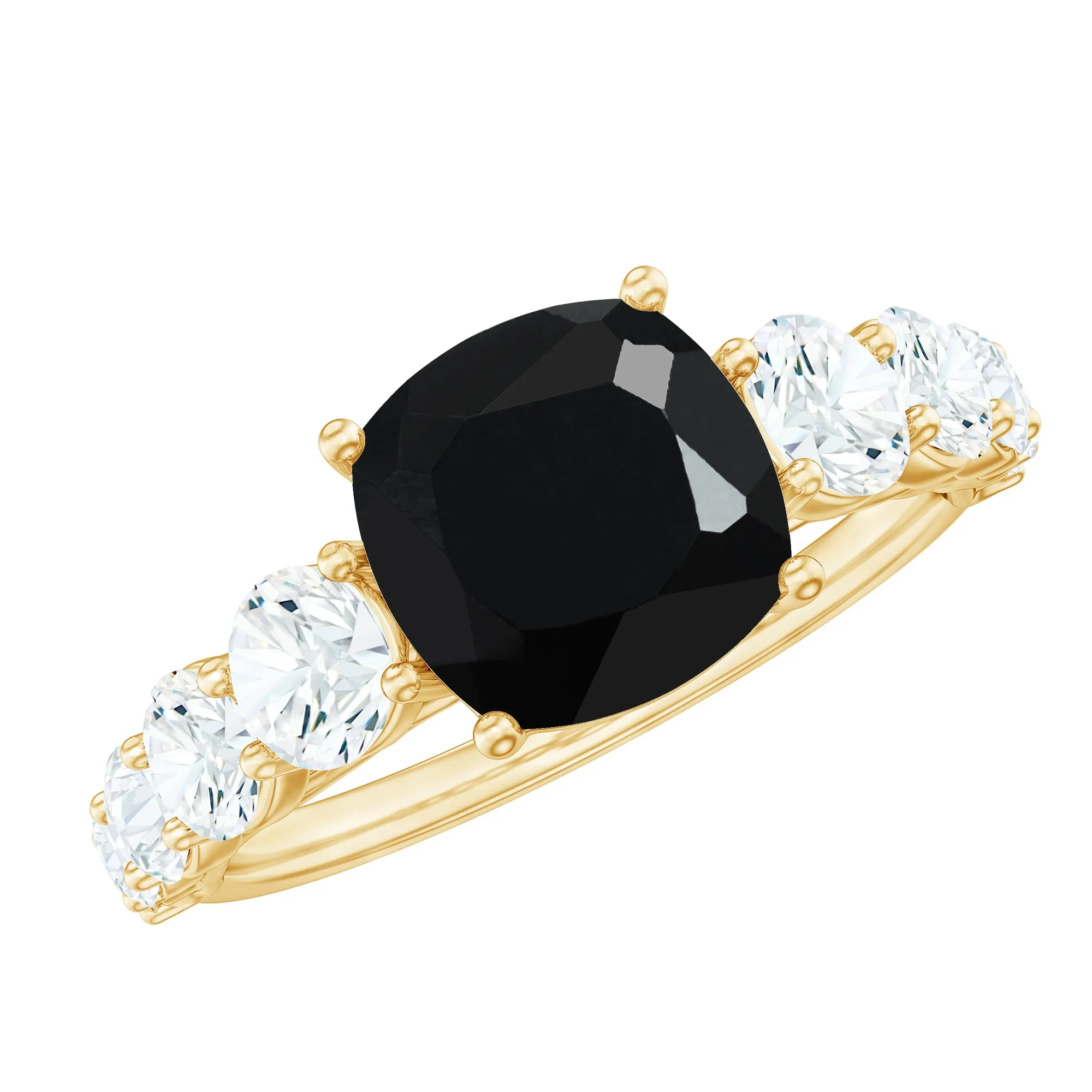 Created Black Diamond Solitaire Engagement Ring with Moissanite Side Stones