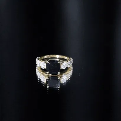 Created Black Diamond Solitaire Engagement Ring with Moissanite Side Stones