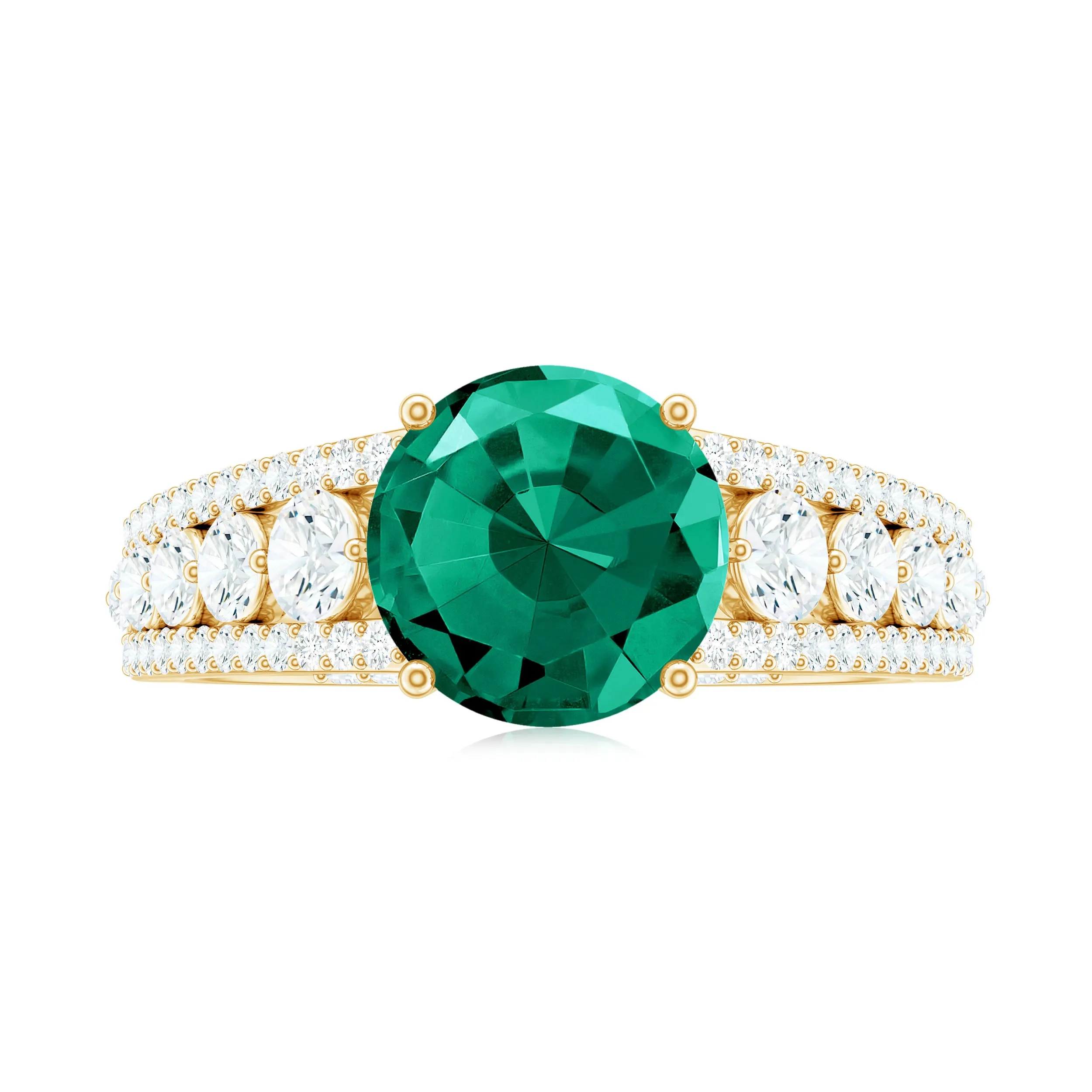 Created Emerald Engagement Ring with Moissanite Side Stones