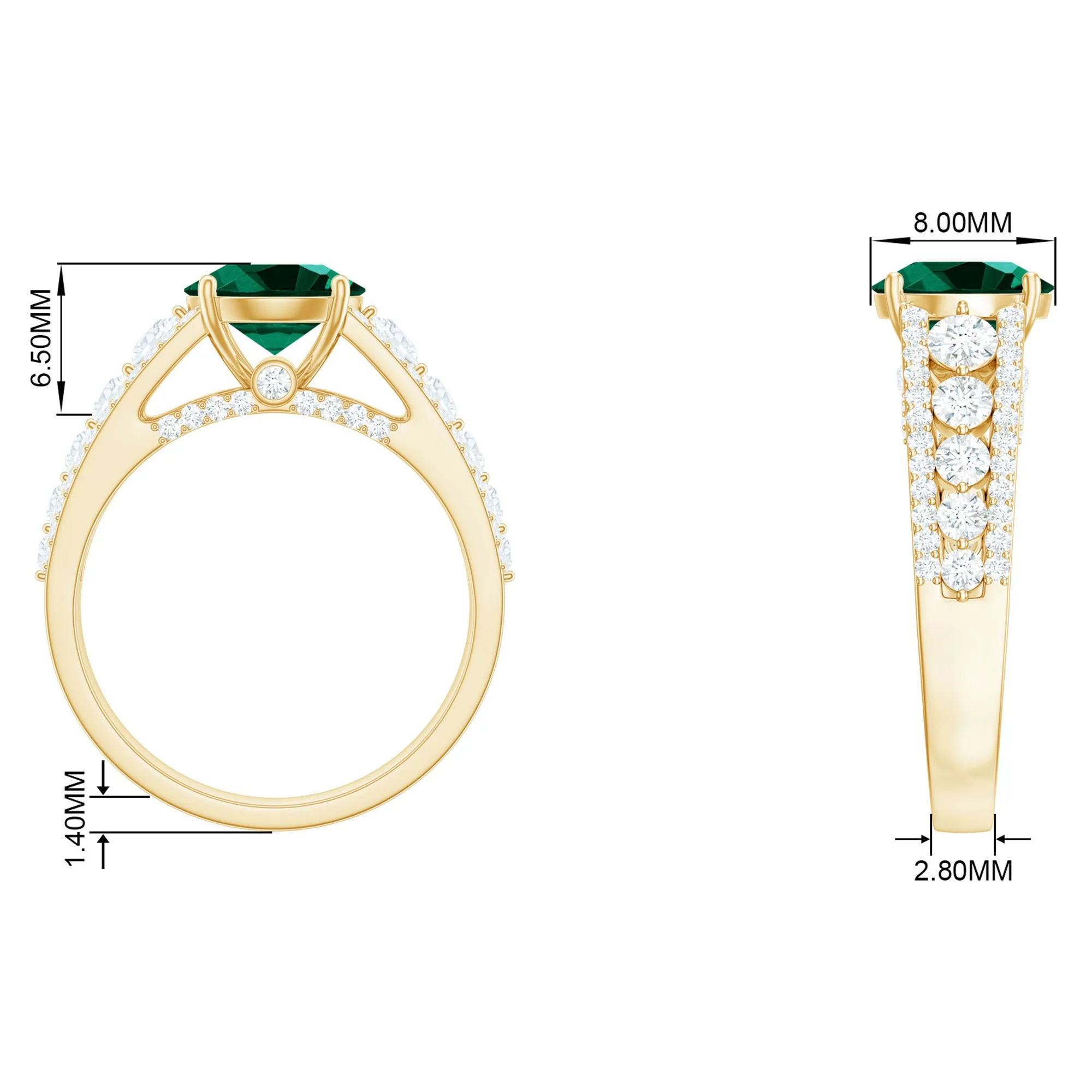Created Emerald Engagement Ring with Moissanite Side Stones