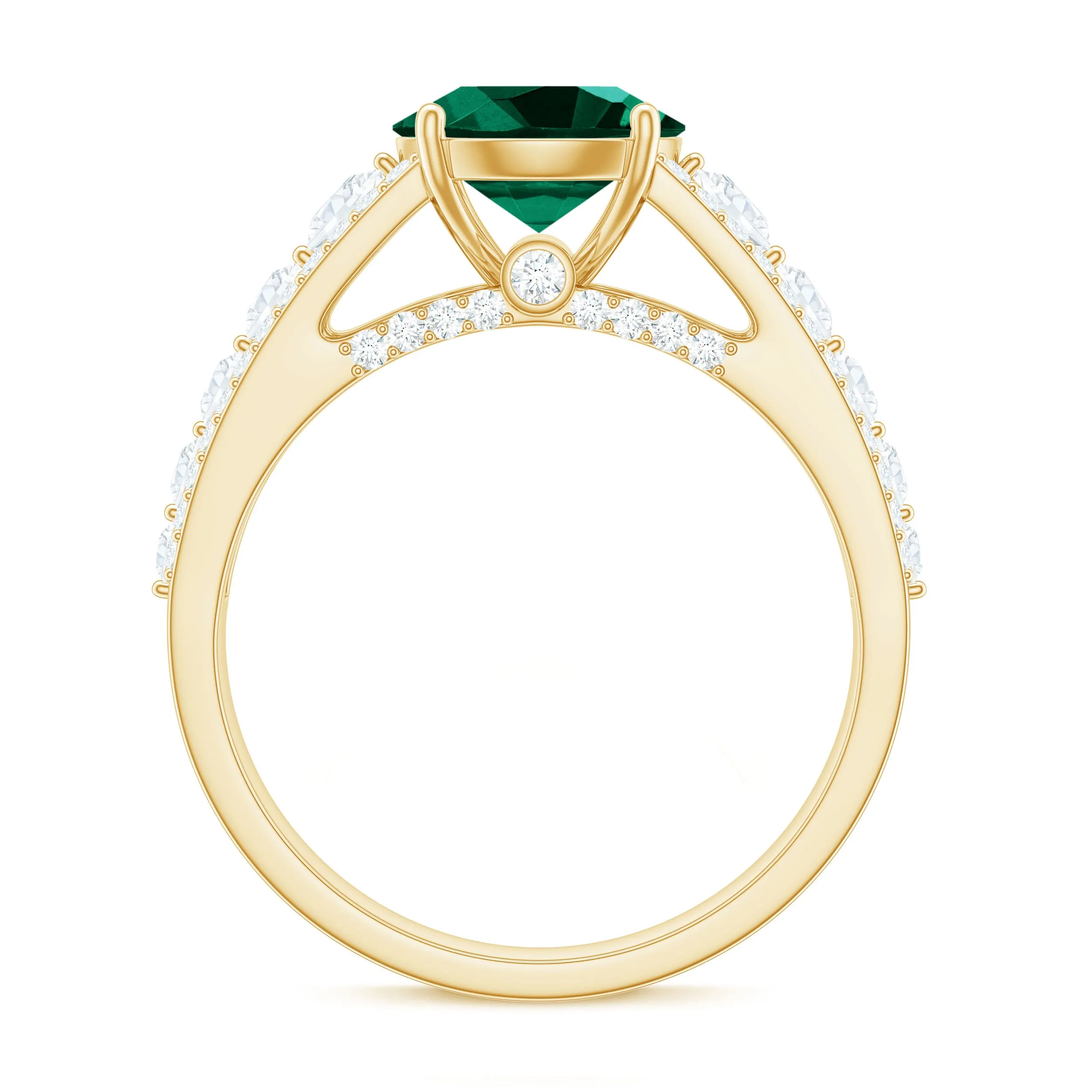 Created Emerald Engagement Ring with Moissanite Side Stones