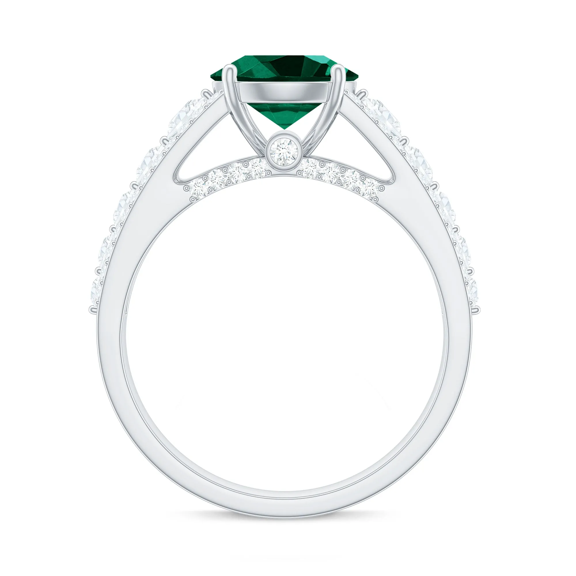 Created Emerald Engagement Ring with Moissanite Side Stones