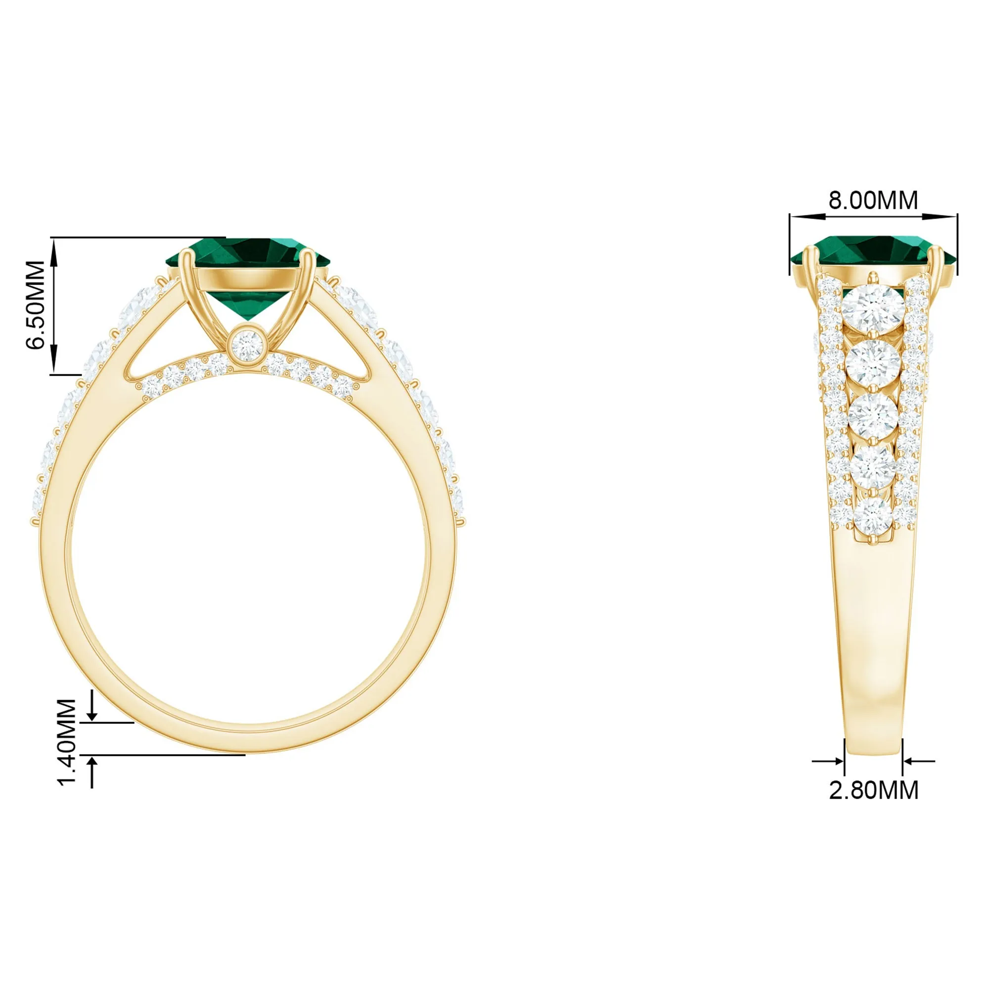 Created Emerald Engagement Ring with Moissanite Side Stones