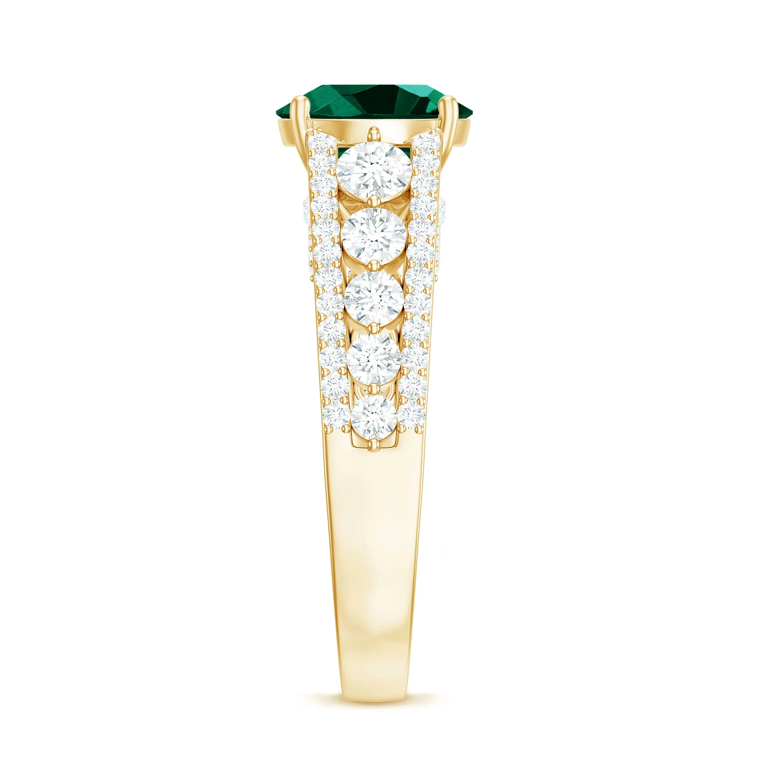 Created Emerald Engagement Ring with Moissanite Side Stones
