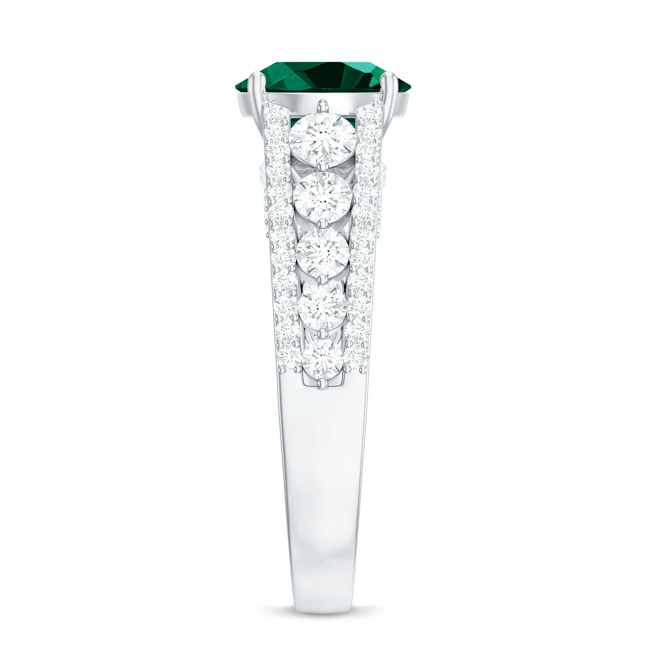 Created Emerald Engagement Ring with Moissanite Side Stones