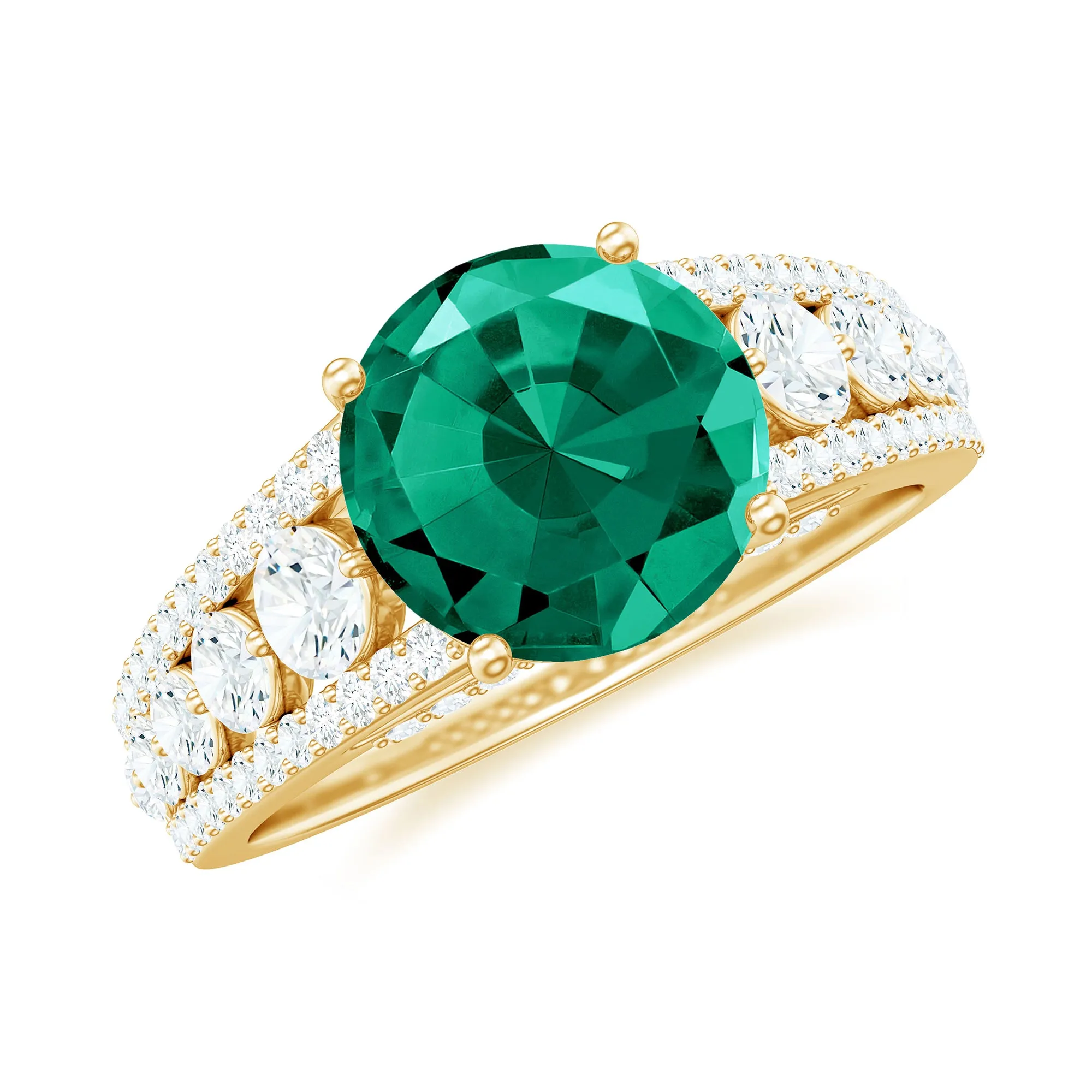 Created Emerald Engagement Ring with Moissanite Side Stones