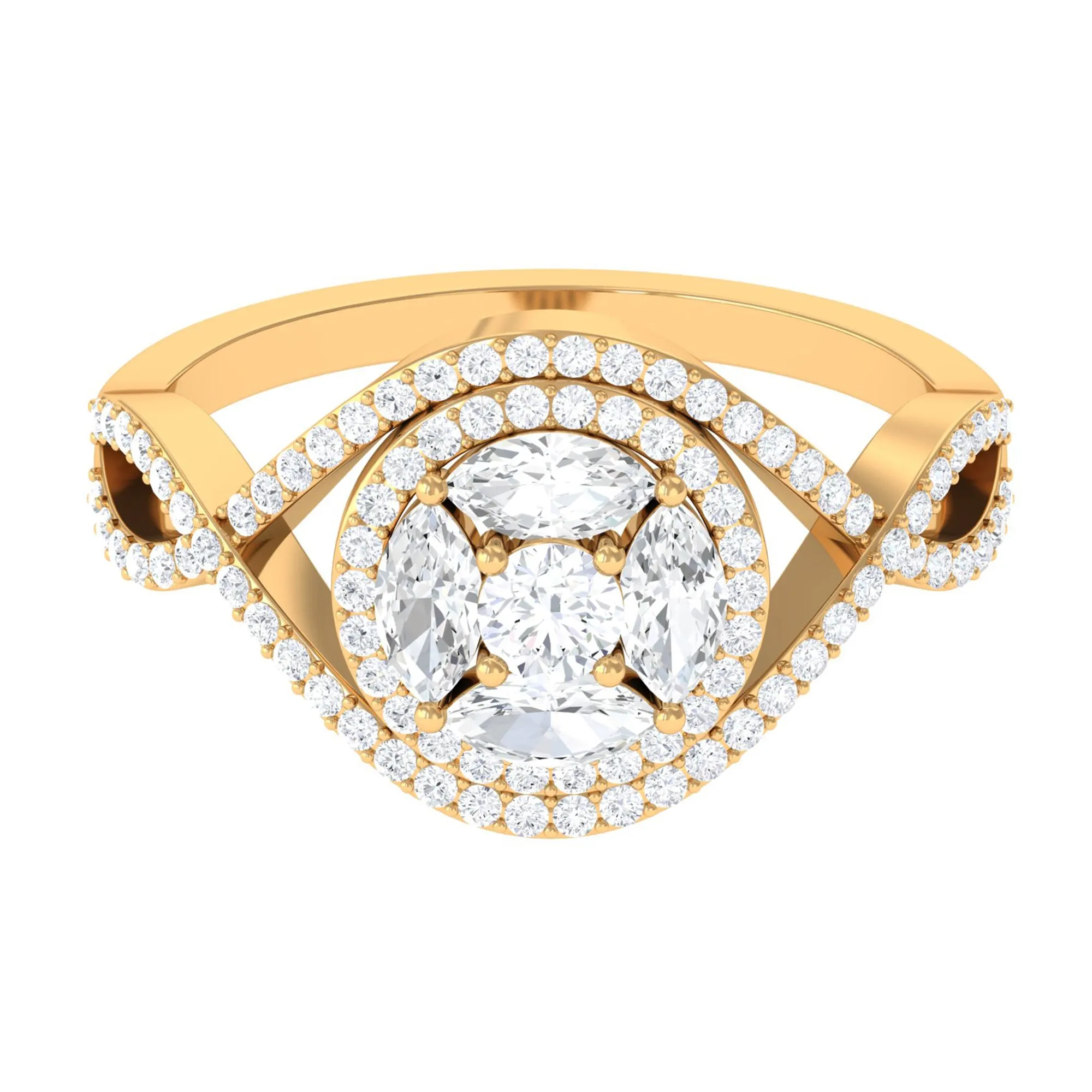 Criss Cross Zircon Cluster Engagement Ring