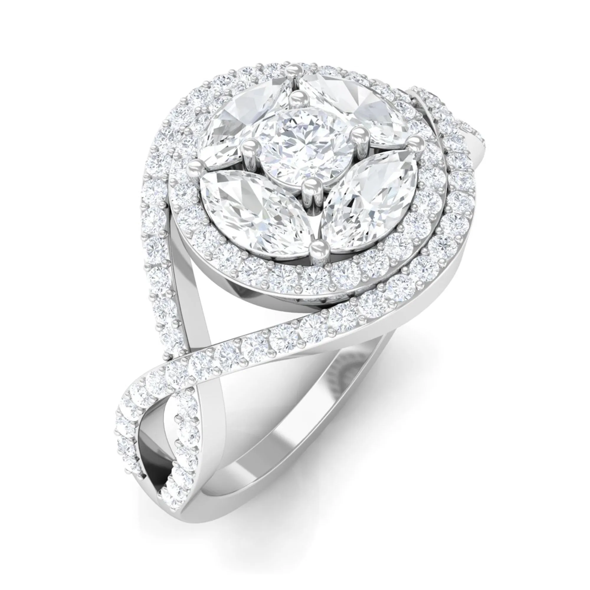 Criss Cross Zircon Cluster Engagement Ring