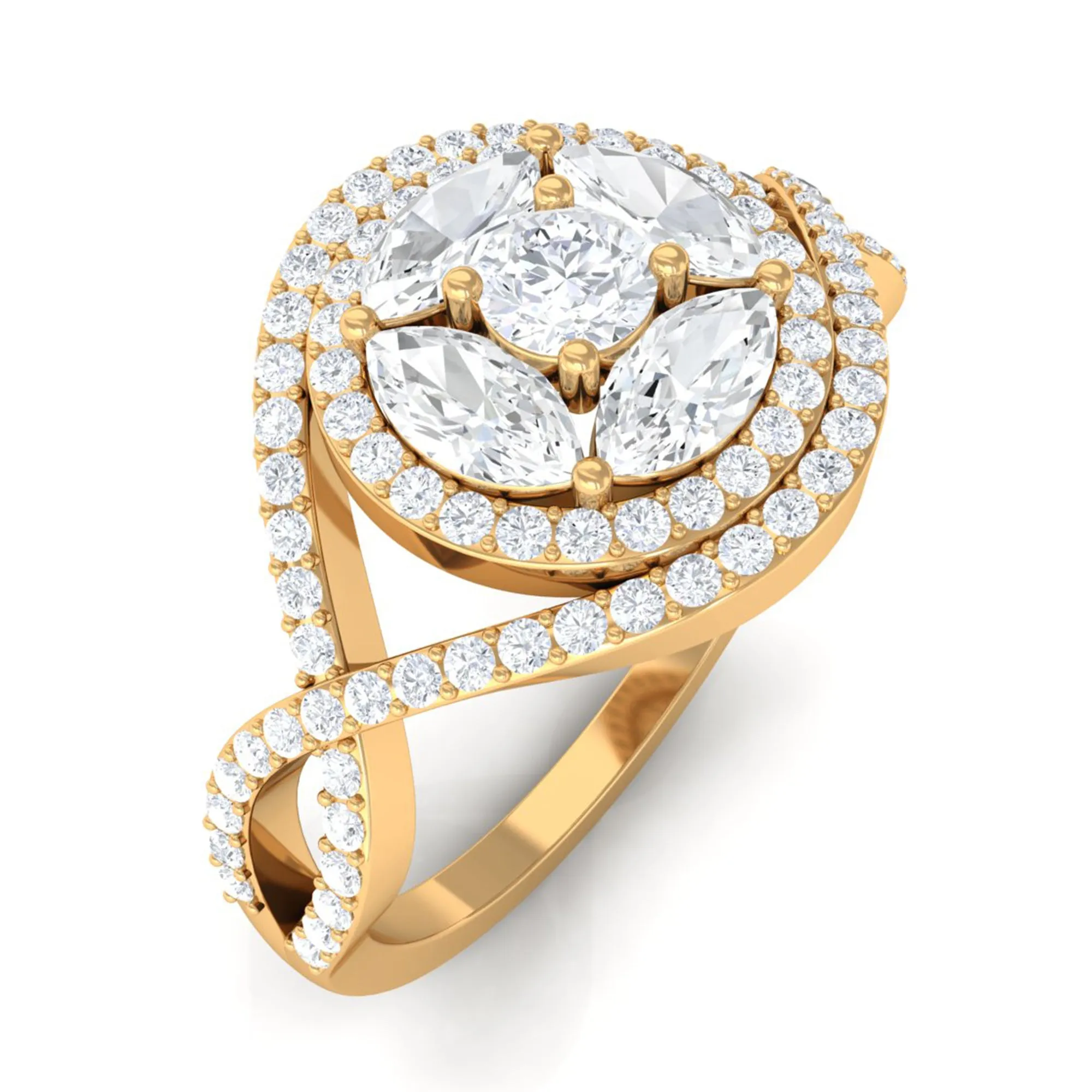 Criss Cross Zircon Cluster Engagement Ring