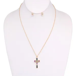 Cross Rhinestone Necklace Earring Set