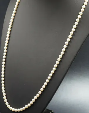 Cultured Pearl Long Strand Necklace with Gold Plated Silver Ball Clasp