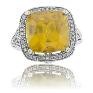 Cushion Sphene and Diamond Accented Ring