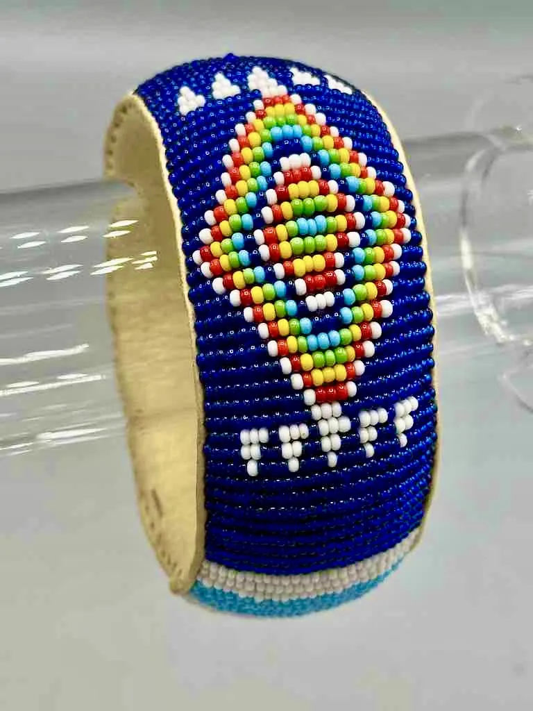 Diamond Design Wide Beaded Leather Bracelet - Mali