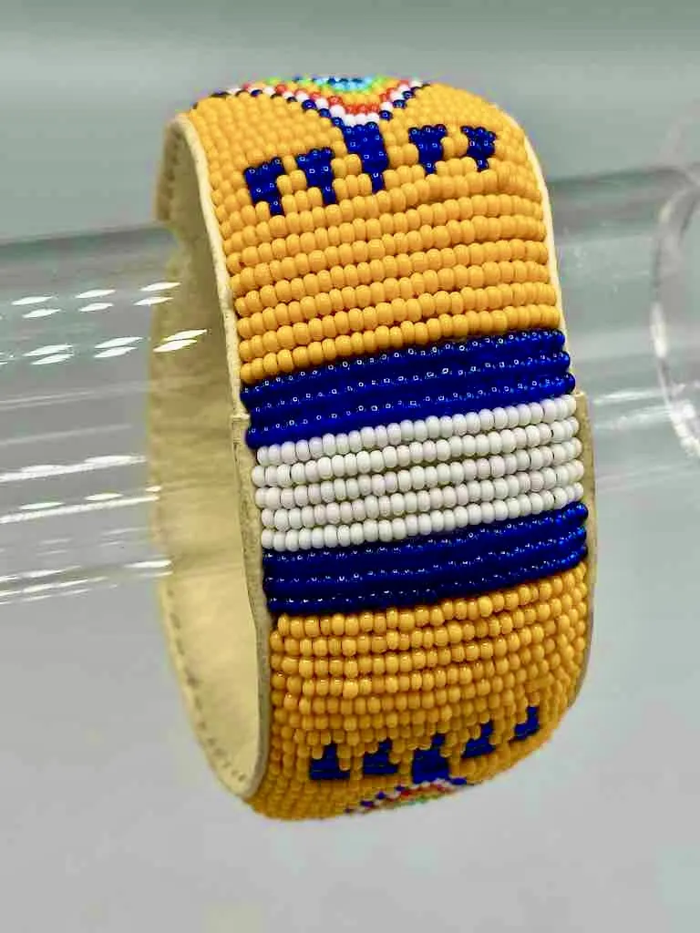 Diamond Design Wide Beaded Leather Bracelet - Mali