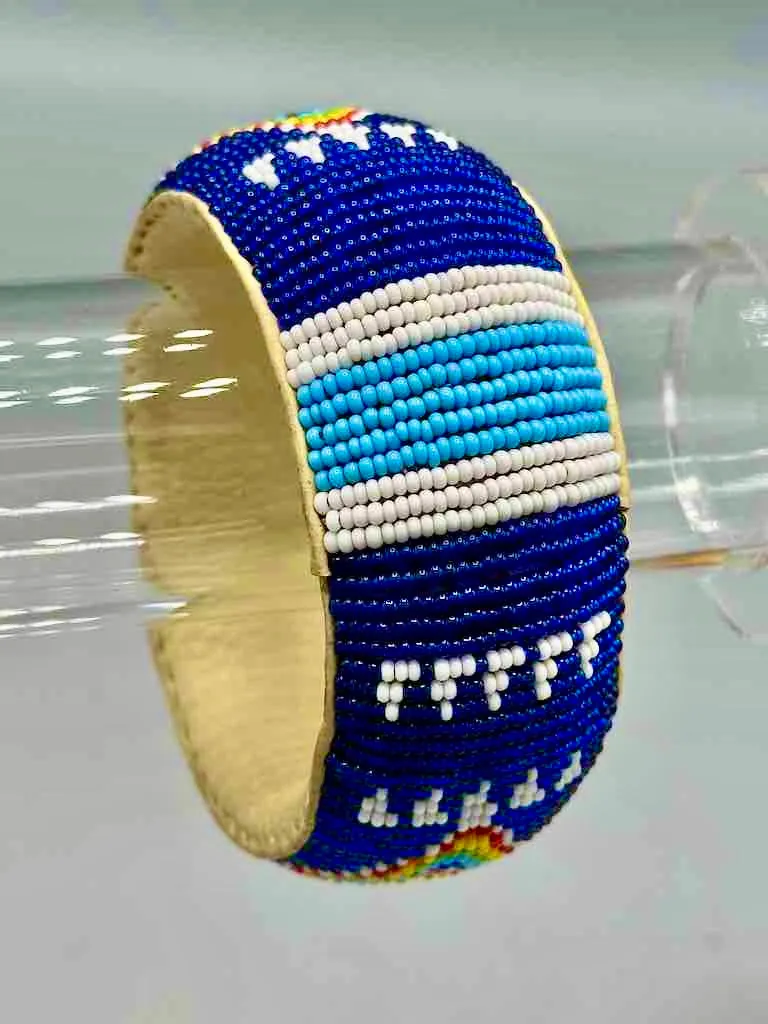 Diamond Design Wide Beaded Leather Bracelet - Mali