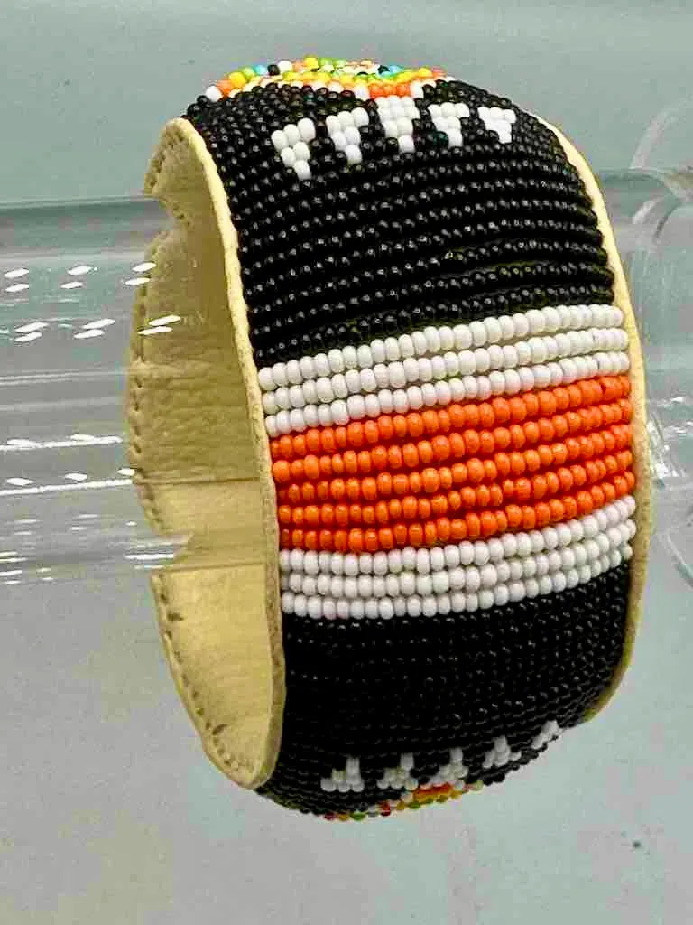 Diamond Design Wide Beaded Leather Bracelet - Mali