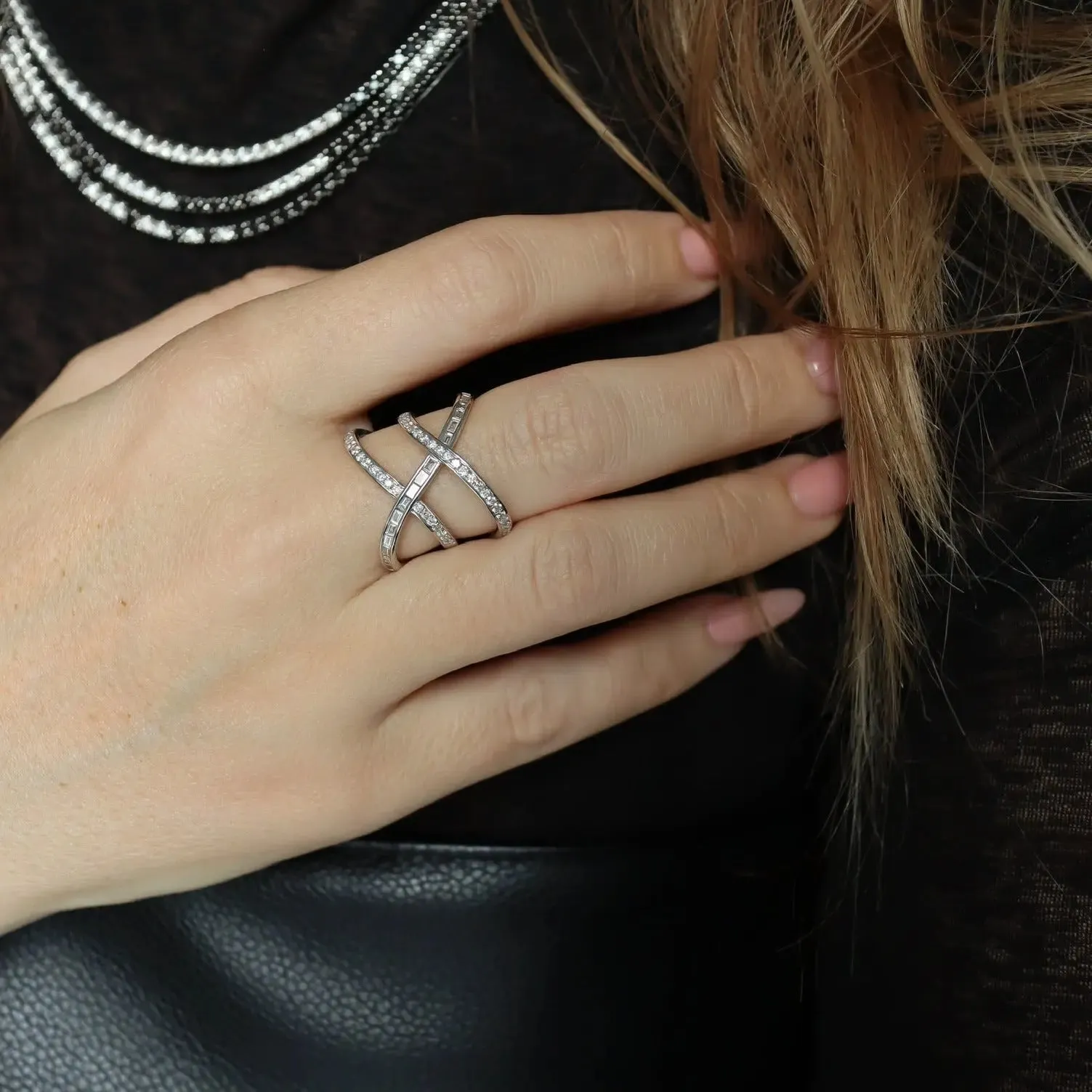 Double Cross Diamond Ring
