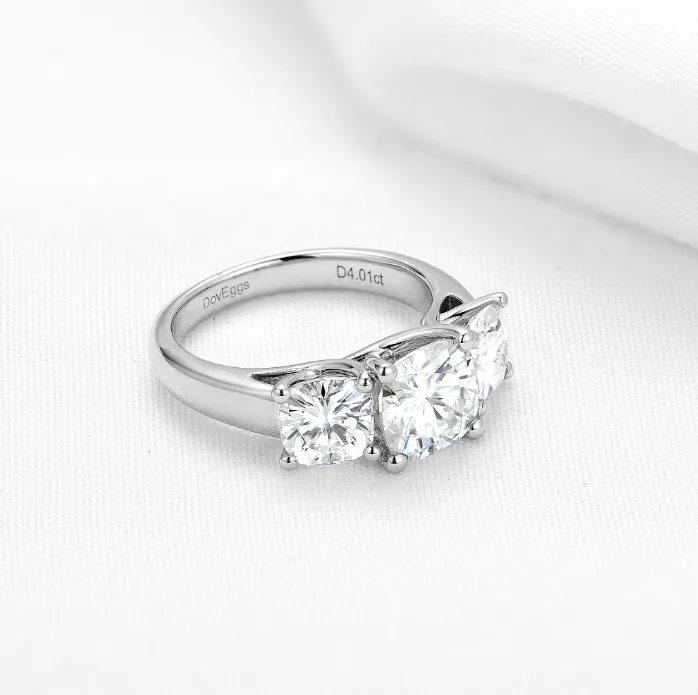 doveggs cushion three-stone sterling silver moissanite engagement ring