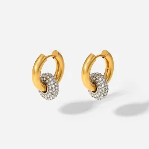 E10.Zircon Hoop Drop Earrings 18K Gold Earrings