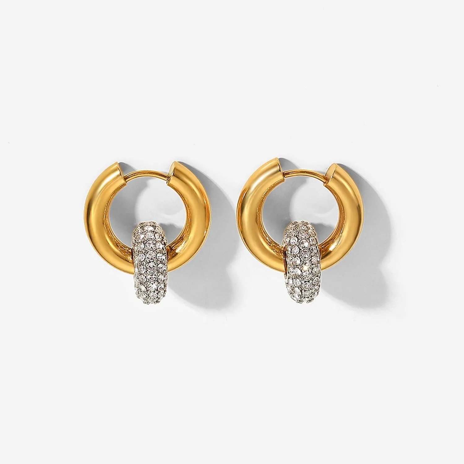 E10.Zircon Hoop Drop Earrings 18K Gold Earrings