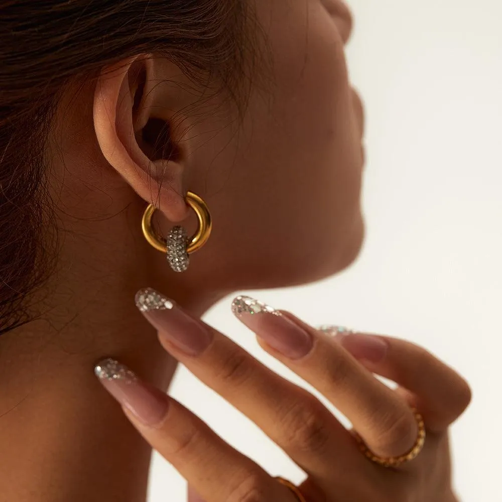 E10.Zircon Hoop Drop Earrings 18K Gold Earrings