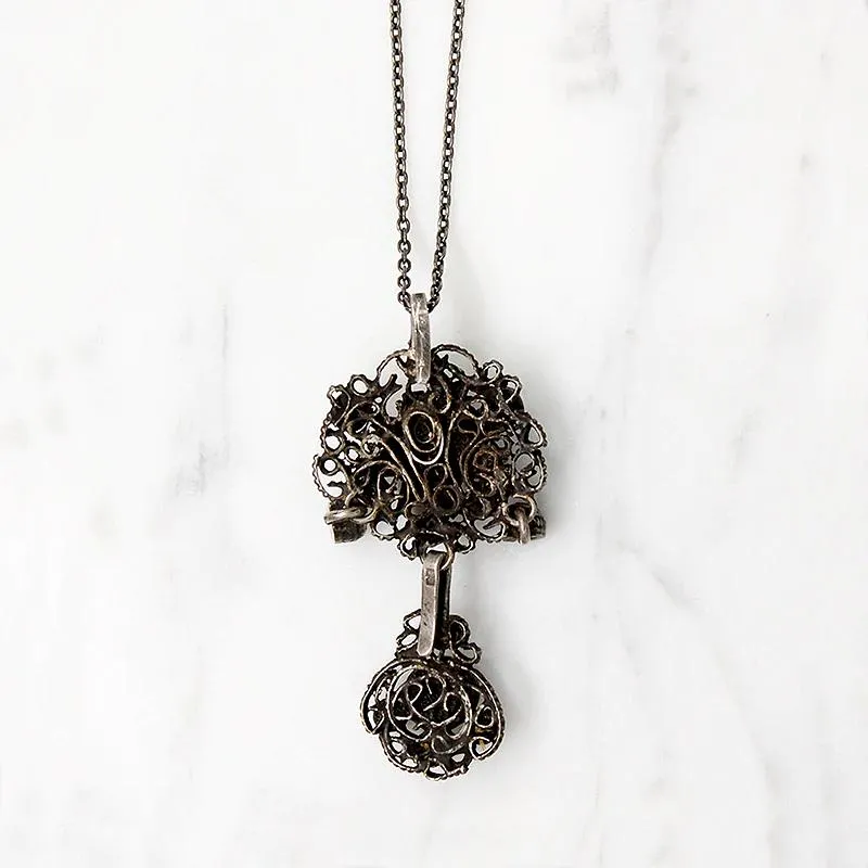 Early 1800s Gem Set Silver Filigree Austro-Hungarian Pendant