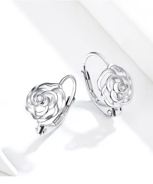 Earrings Rose Sterling Silver White Gold Plated S925 Earrings