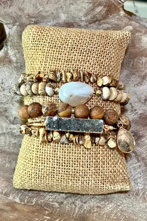 Elyse Crystal, Glass & Stone Stretch Bracelet Set- Jasper