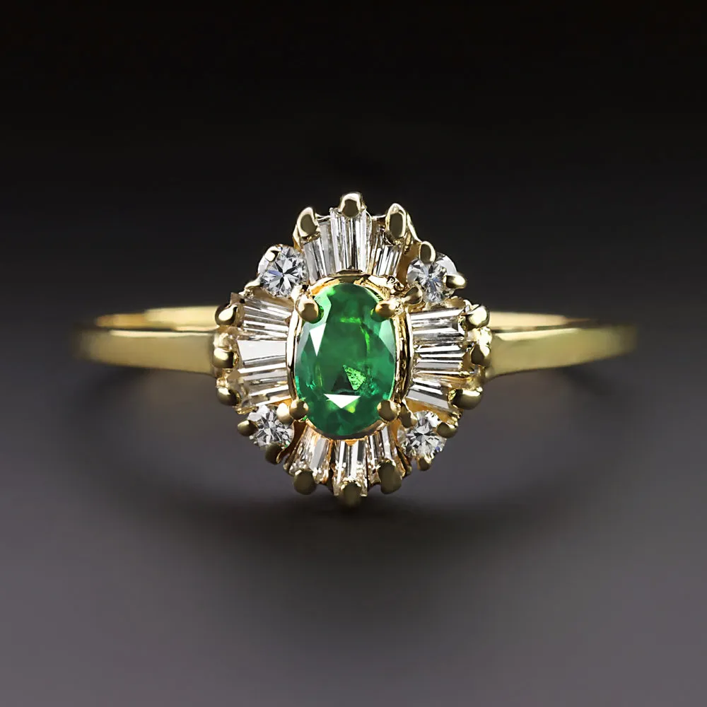 EMERALD DIAMOND HALO COCKTAIL RING 14k YELLOW GOLD NATURAL GREEN OVAL SHAPE