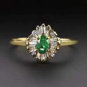EMERALD DIAMOND HALO COCKTAIL RING 14k YELLOW GOLD NATURAL GREEN OVAL SHAPE