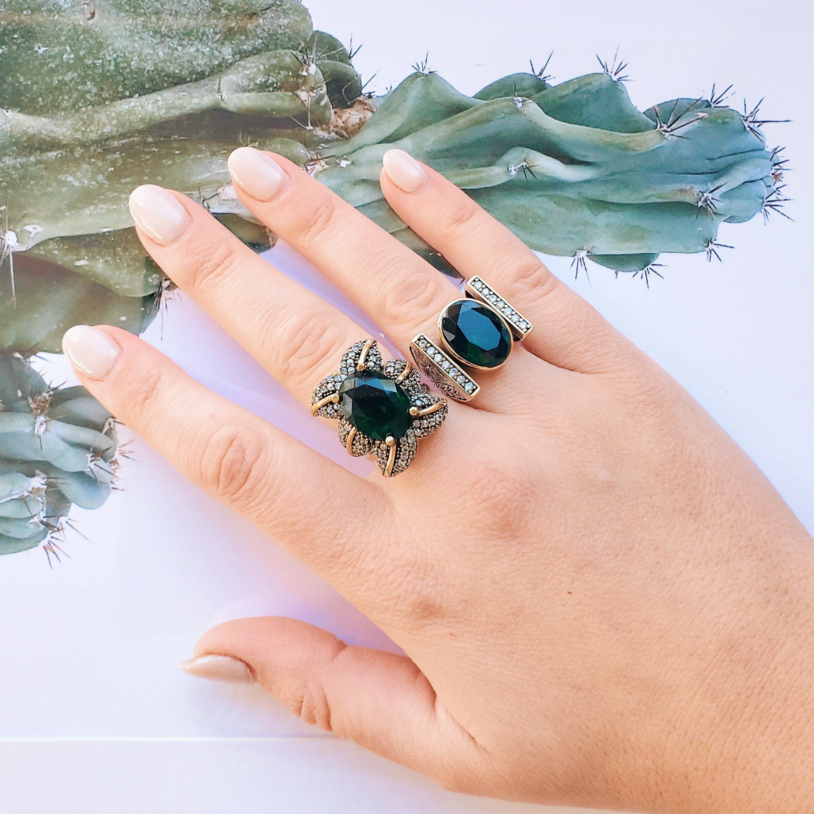 Emerald Goddess Ring - Sterling Silver