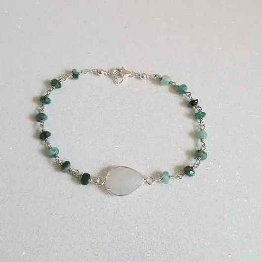 Emerald Rosary Chain and Moonstone Bracelet