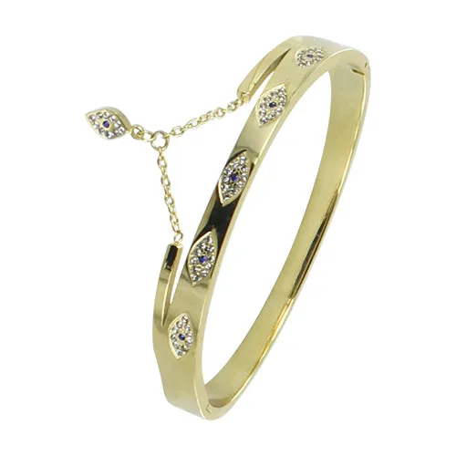 Evil Eye Charm Bracelet Cuff Cubic Zirconia 18K Gold Plated Hard Bracelets - KESLEY