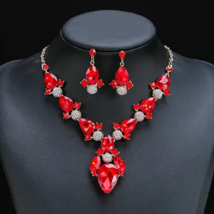 Exquisite Crystal Water Drop Wedding Party Jewelry Set Colorful Rhinestone Bridal Necklace Earrings Sets Accessories