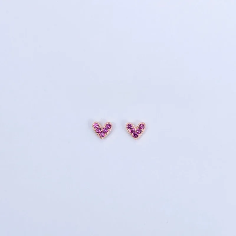 Exquisite Zircon Adorned Pink Love Heart Stud Earrings