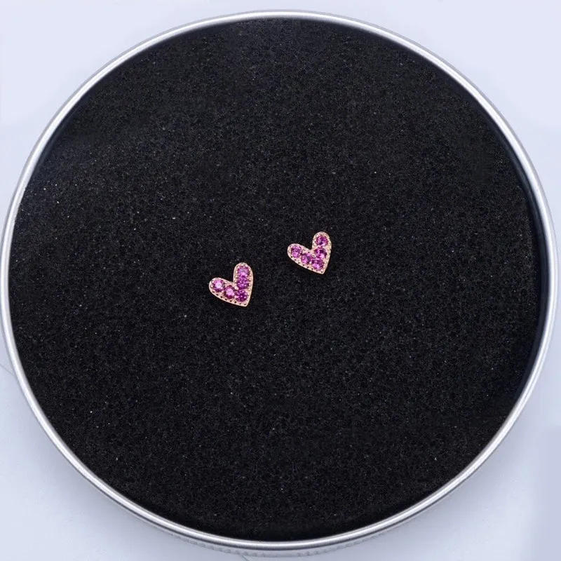 Exquisite Zircon Adorned Pink Love Heart Stud Earrings