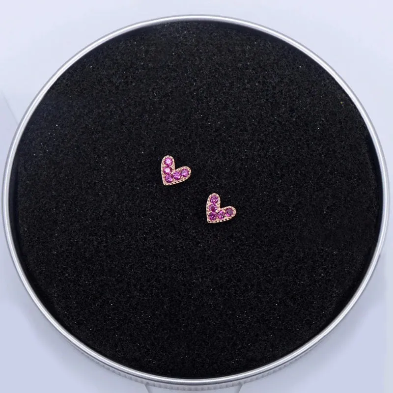 Exquisite Zircon Adorned Pink Love Heart Stud Earrings