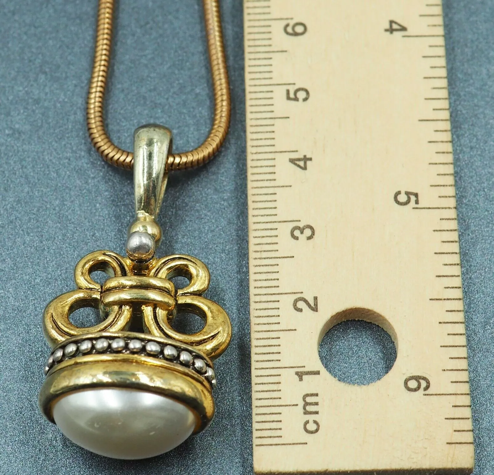 Faux Pearl, Gold & Silver Toned Fob Toggle Seal & Yellow Snake Chain Pendant