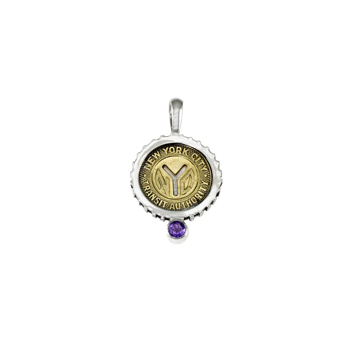 February NYC Authentic Subway Token Amethyst Sterling Silver Charm Necklace