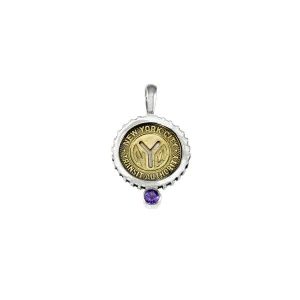 February NYC Authentic Subway Token Amethyst Sterling Silver Charm Necklace