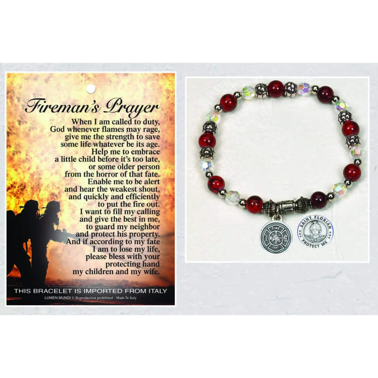 Firemen/ St Florian - Italian Stretch Bracelet with Prayer Card - Pack of 4