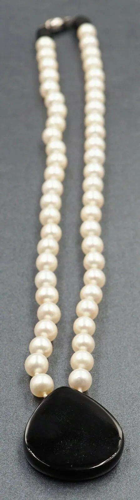 Freshwater Pearl Strand Necklace with Onyx Enhancer Fashion Jewellery