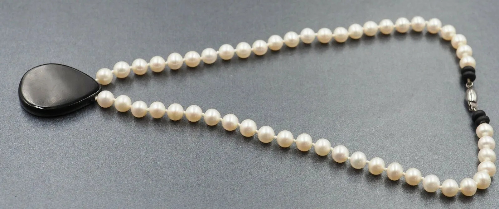 Freshwater Pearl Strand Necklace with Onyx Enhancer Fashion Jewellery