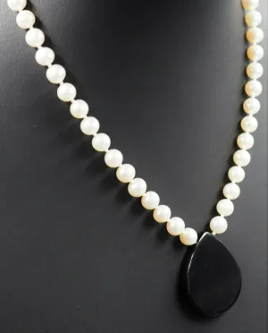 Freshwater Pearl Strand Necklace with Onyx Enhancer Fashion Jewellery