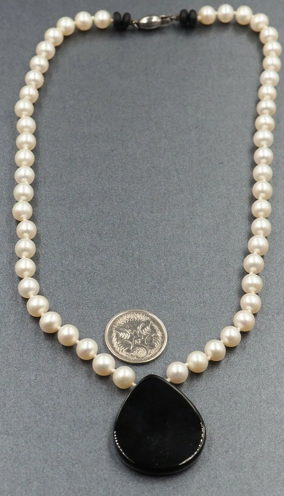 Freshwater Pearl Strand Necklace with Onyx Enhancer Fashion Jewellery