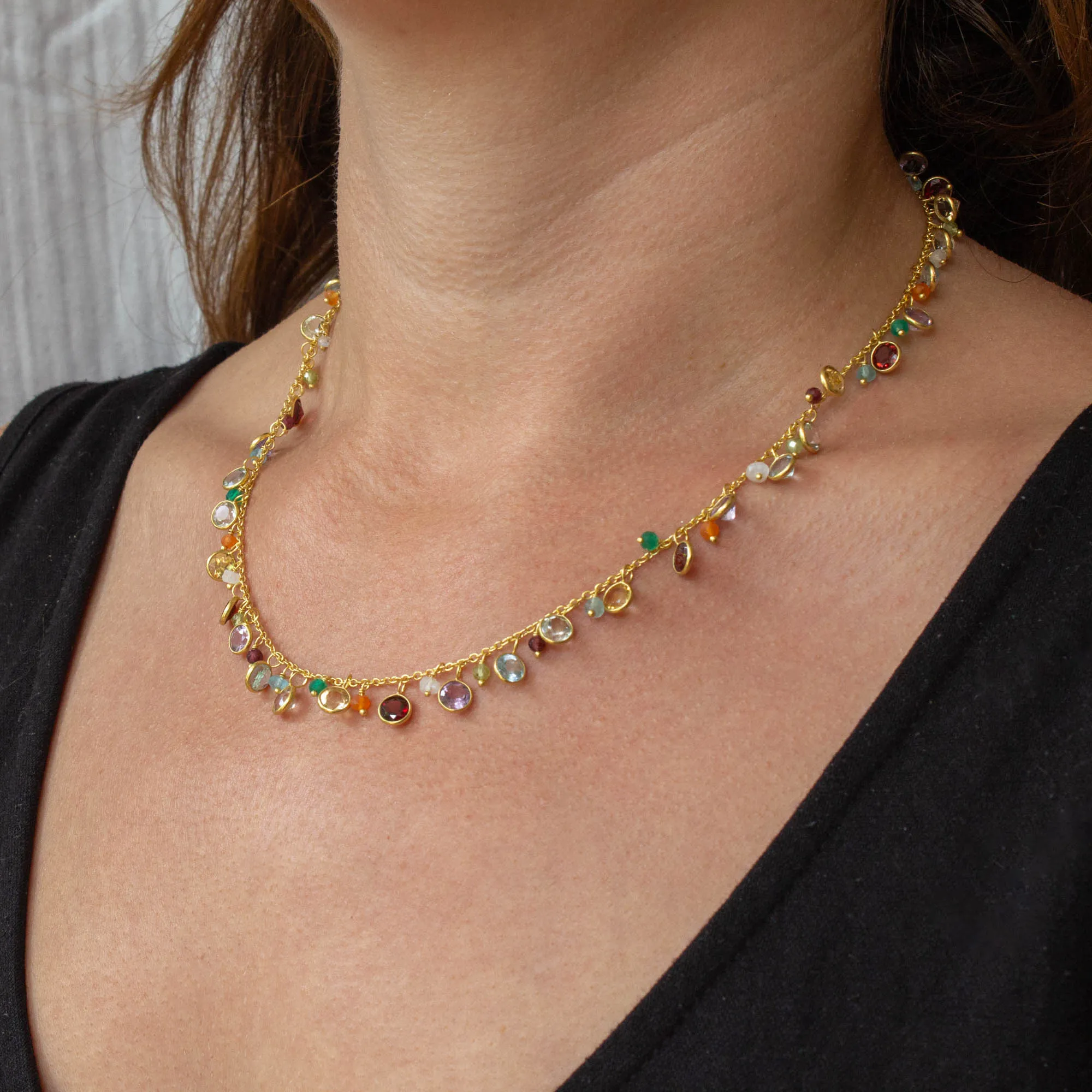 Gemstone and Gold Charm Necklace